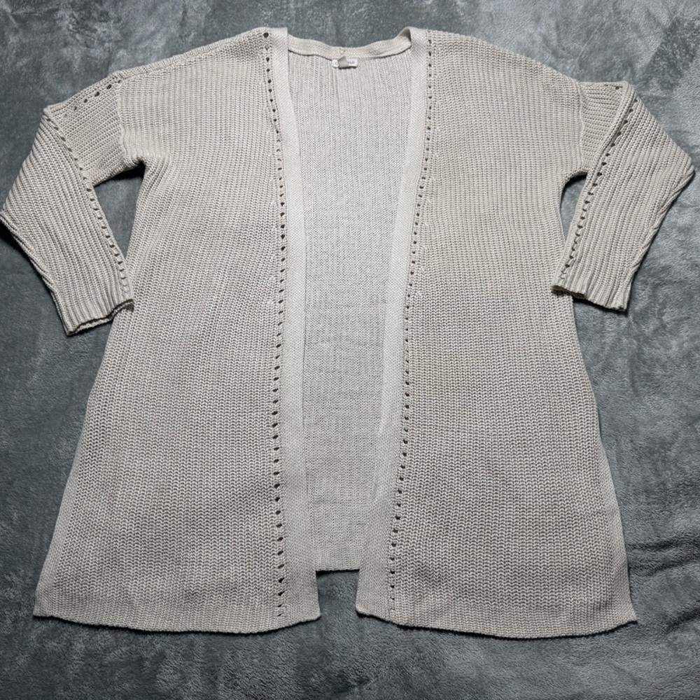 Garnet Hill Linen Cotton Blend Open Knit Long Cardigan Sweater Women’s L Boho